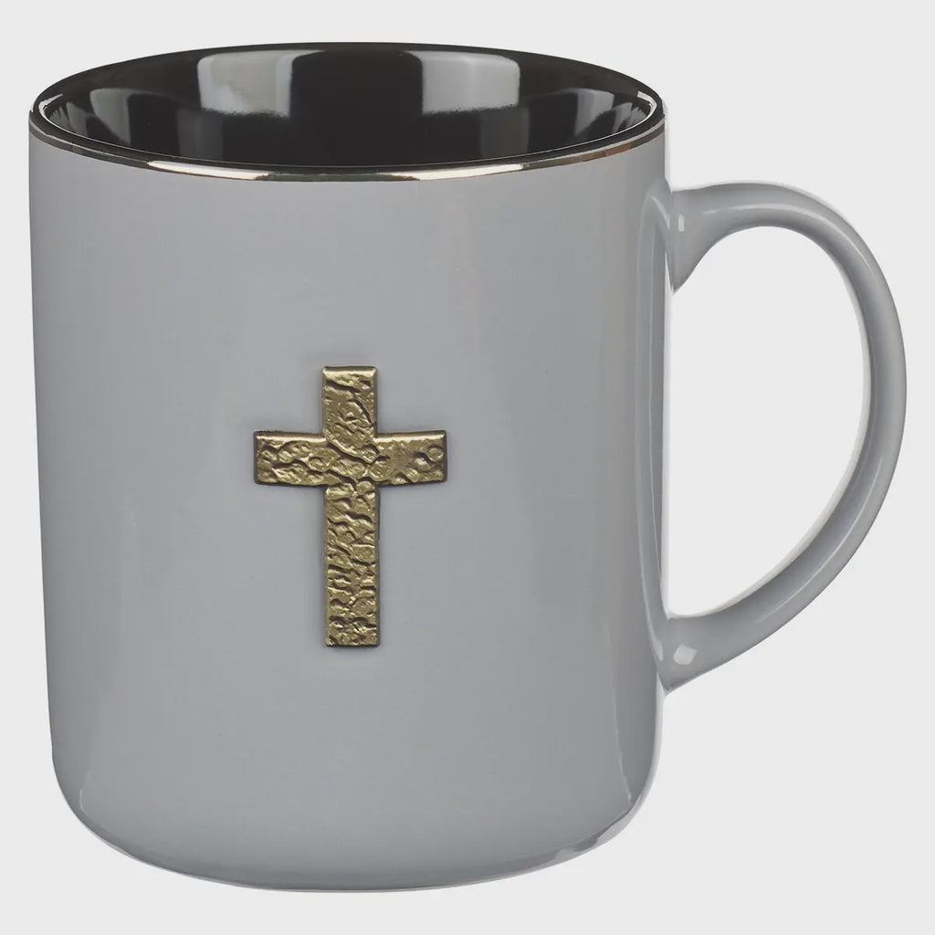 Gray Mug W/Metal Cross 1 Peter 2:24