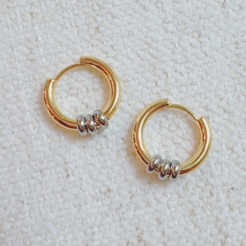 Ringed Up Two Toned Huggie Hoop Earrings