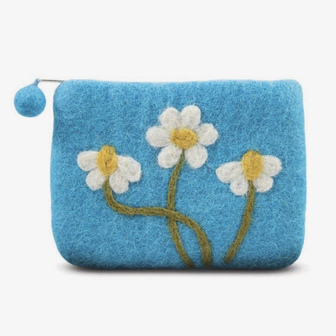 Needle Daisy Flowers Felt Coin Purse
