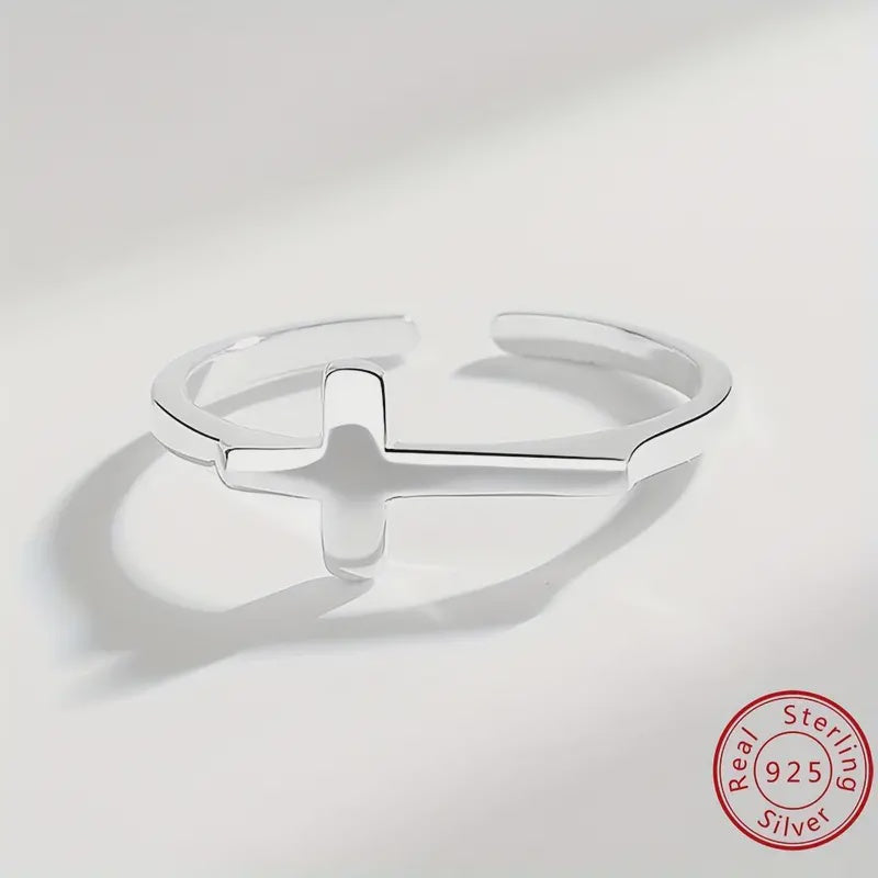 Sterling Silver Smooth Open Back Cross Ring