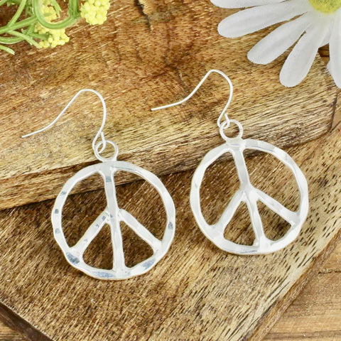 Woodstock Vibes silver peace sign earrings