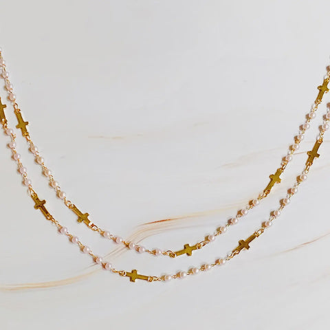 Pearls & Crosses Long Necklace