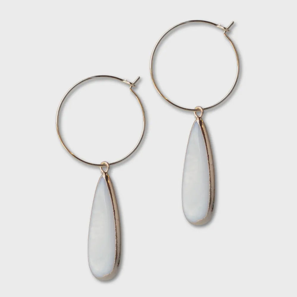 Hoop Dangle Earrings, Teardrop Pearl