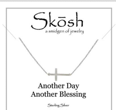 Cross Sideways Brushed Silver Skosh Sterling Necklace