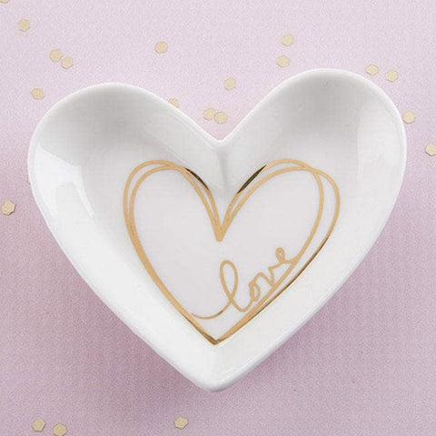 White porcelain heart shaped trinket dish, love gold painted