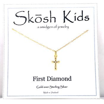 Kids Plain Gold Diamond Cross Necklace Skosh