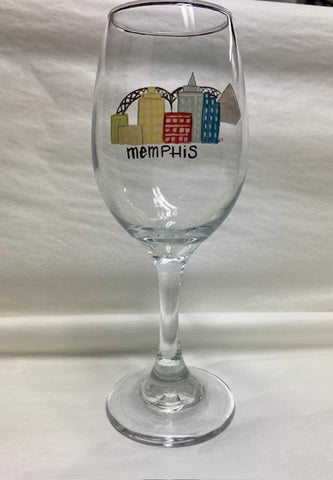 Memphis Skyline Stemmed Wine Glass by Lindy Tate
