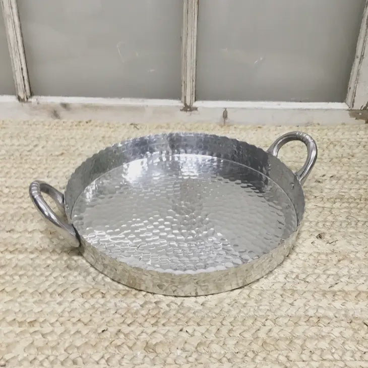 Small Hammered Round Scallop Tray w/ Handles
