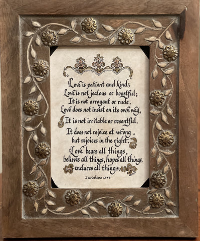 Love is patient framed calligraphy verses 5x7