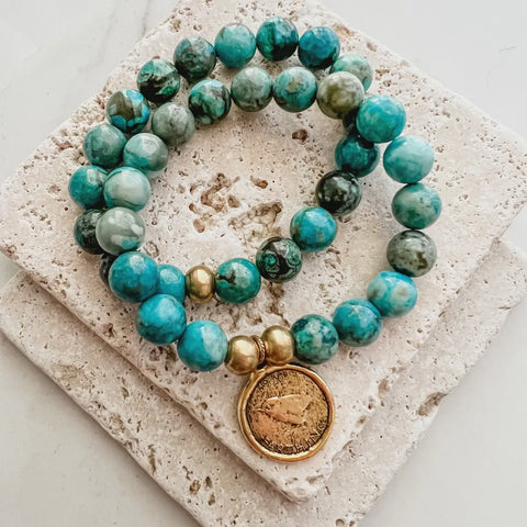 Gemstone Stretch Bracelets With Coin