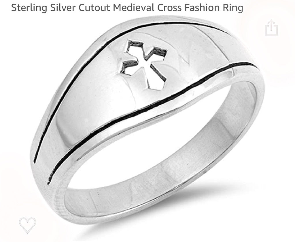 Cross Ring Cutout Curved Sterling Silver