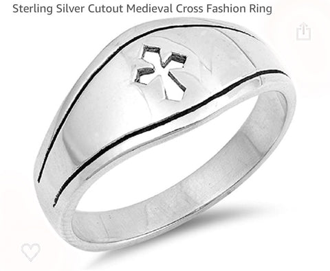 Cross Ring Cutout Curved Sterling Silver