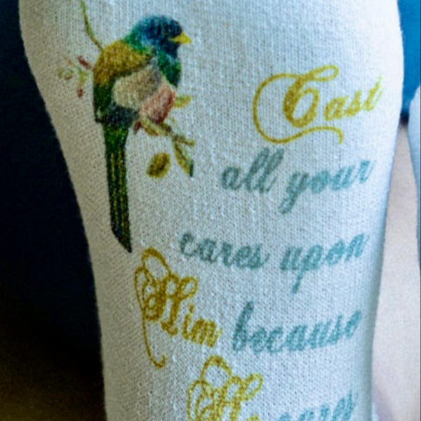 Scripture Socks Cast All Your Cares Upon The Lord Bird