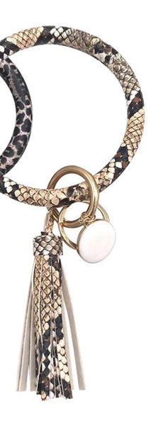 Animal print bangle keychain with tassel