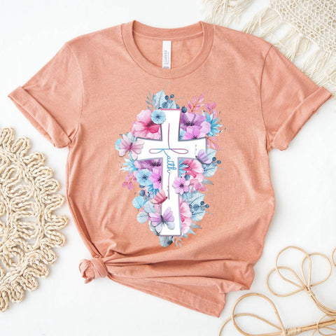 Faith Floral Tee w/ Cross