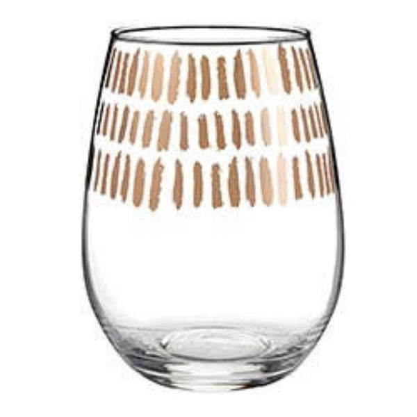 Clear Stemless Wine Glass w/ Gold Lines – More Than Words