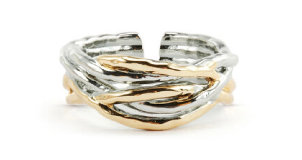 Intertwined adjustable Rings gold silver and mix