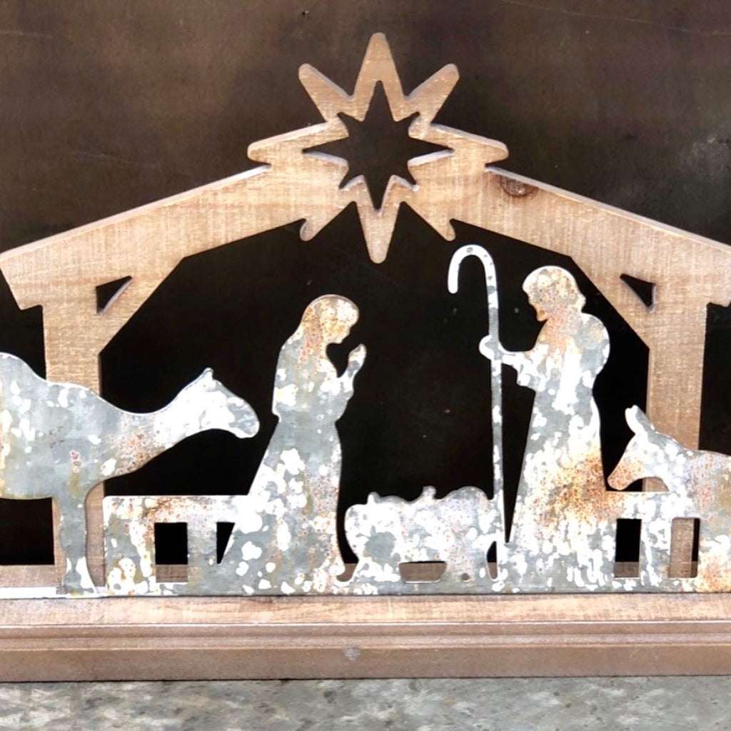 Nativity Table Decor Cut out wood and aged metal