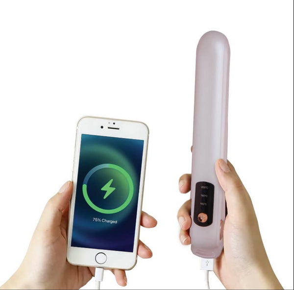 Cordless Straightener Hair Styler with Power Bank -Curling or Flat iron