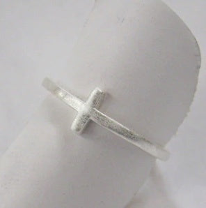 Ring Sterling Satin Silver Hammered Cross