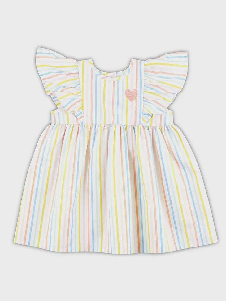 Flutter Sleeve Rainbow Striped Dress 6-12mo
