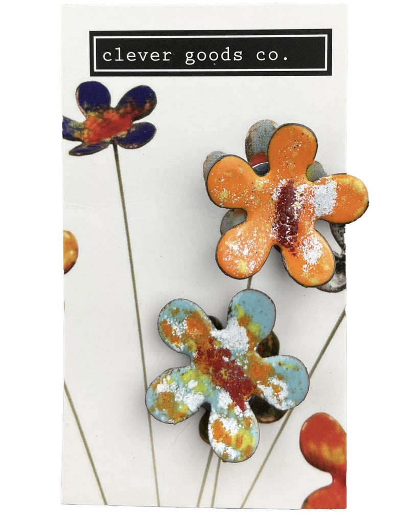 Copper Enamel Painted Flower Magnets