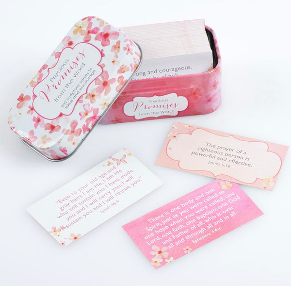 Precious Promises  Scripture  Cards in Decorative Pink Tin