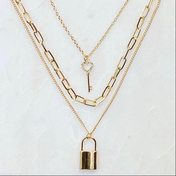 Layered Locket & Key Necklace