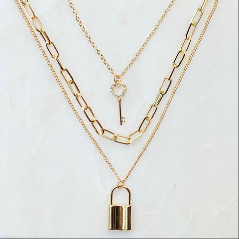 Layered Locket & Key Necklace