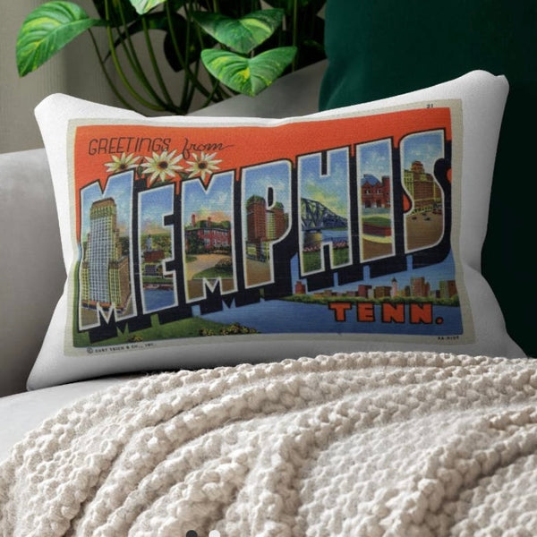 Memphis Vintage Postcard Lumbar Pillow Cover