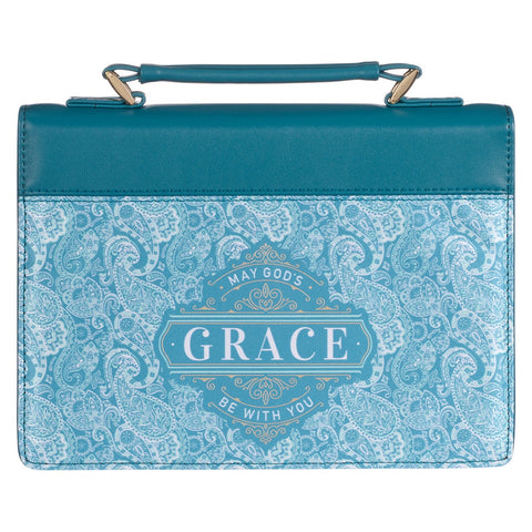 Bible Cover God's Grace Teal Paisley