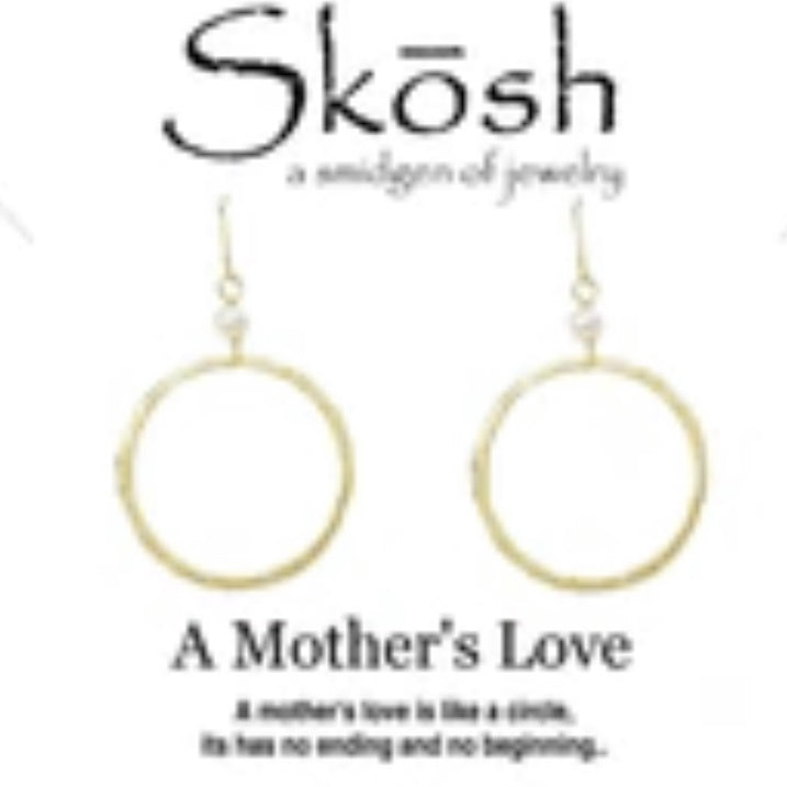 Mother's Love Hoop Earrings with Pearl on Gold over Sterling or Sterling Silver Skosh