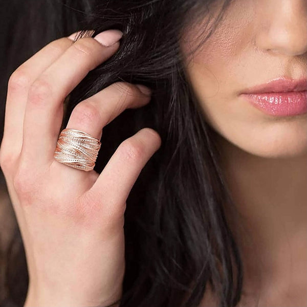 Wide Ring- 2 Toned Twisted in Gold & Silver/ Rose Gold & Silver/ & Solid Silver