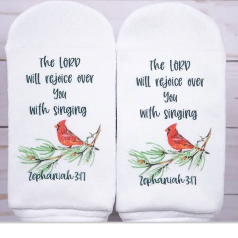 Scripture Socks The Lord Will Rejoice Over You With Singing Cardinal Zephaniah 3:11