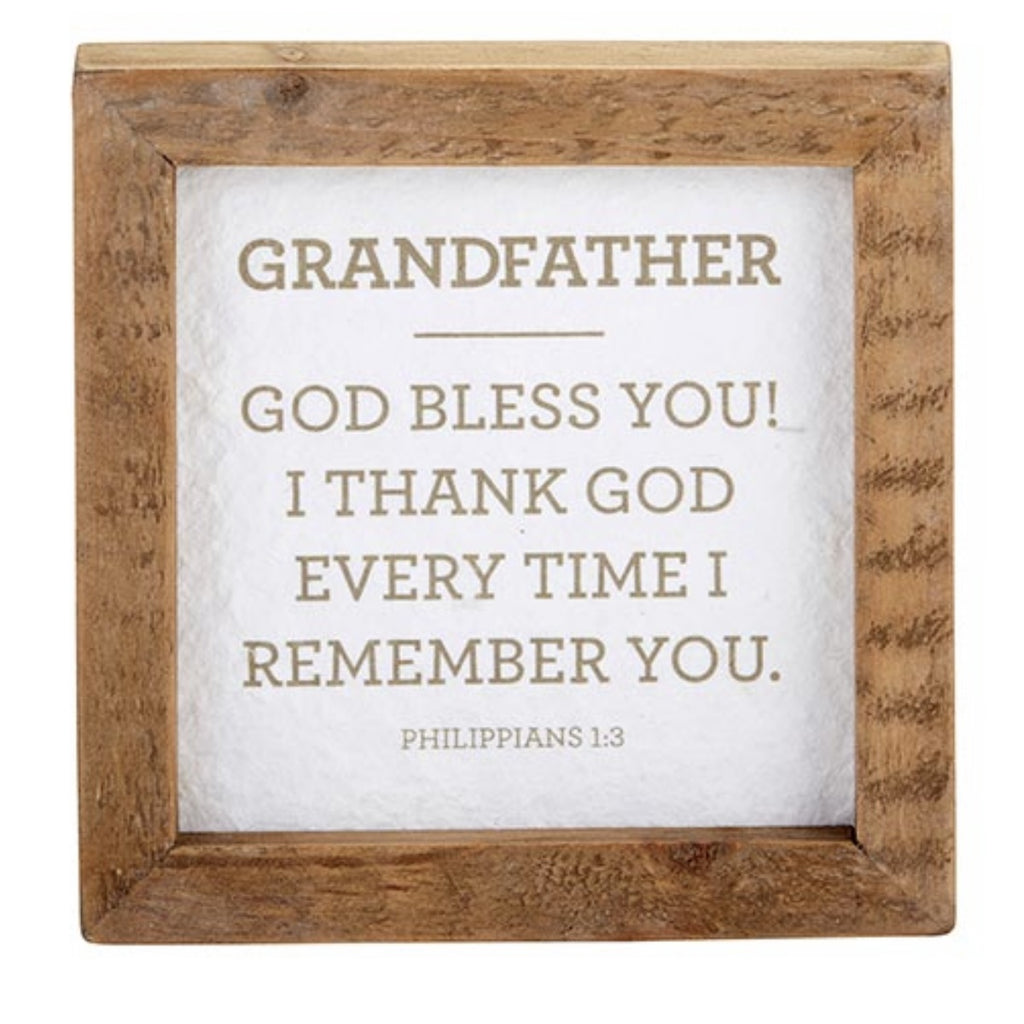 Framed Grandfather Scripture Phil 1:3 I thank God Wood Tabletop Plaque 5x5