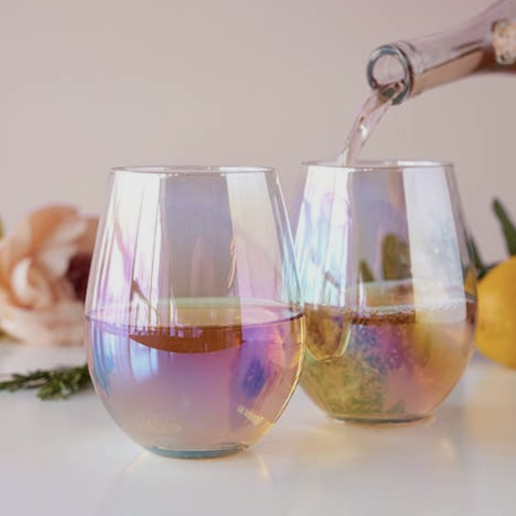 Iridescent Stemless Wine Glasses Set of Two