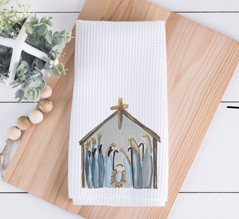 Painted Nativity Tea Towel