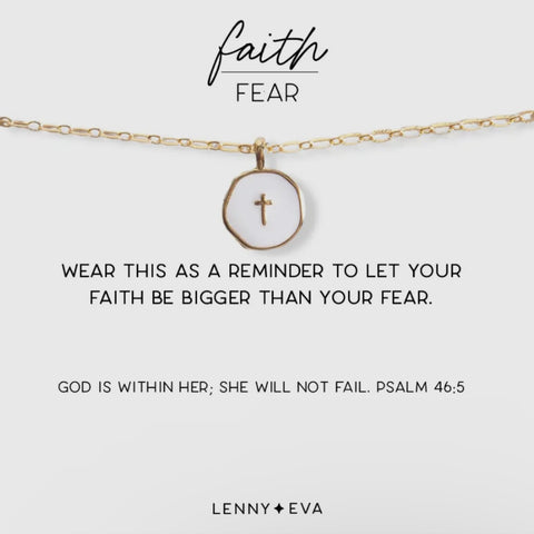 Faith Over Fear Necklace White Cross
