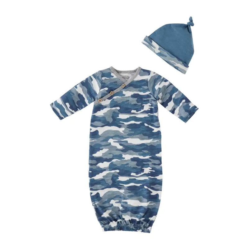 Blue Camo Gown and Cap 0-3 Months