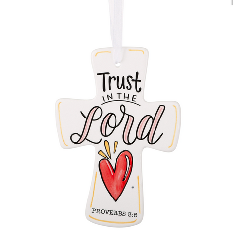 Cross Ceramic Trust in the Lord Ornament