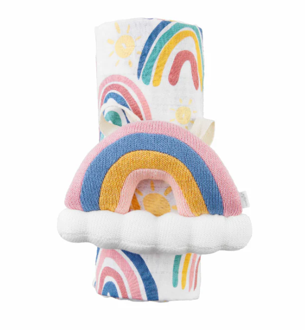 Rainbow Swaddle and Rattle