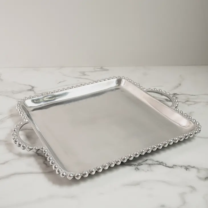 19" Square Beaded Handle Tray