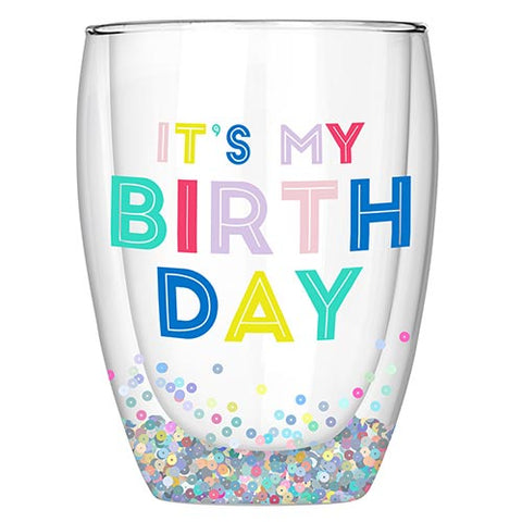 “It’s My Birthday” Confetti Double Wall Glass Stemless