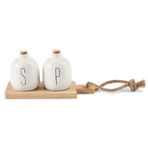 Bistro Salt and Pepper Set on Wood Tray
