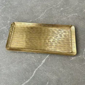 11.5" x 5.5" Gold Hammered Lines Rectangle Tray