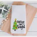 Merry and Bright Christmas Tea Towel