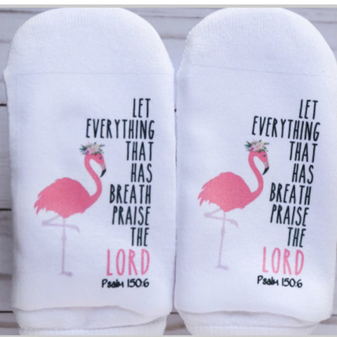 Scripture Socks Let Everything Praise The Lord Flamingo