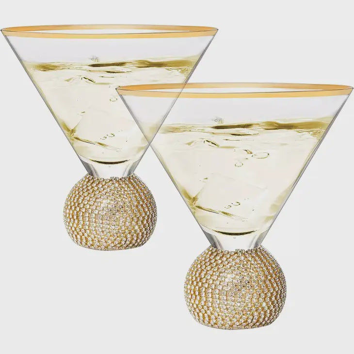 Diamond Crystal Gold Stemless Martini Glasses - Set of 2