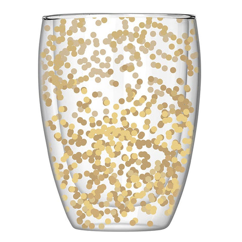 Double Wall Stemless Moving Gold Confetti Glass