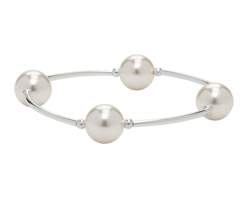 12MM White Pearl Silver Blessing  Bracelet